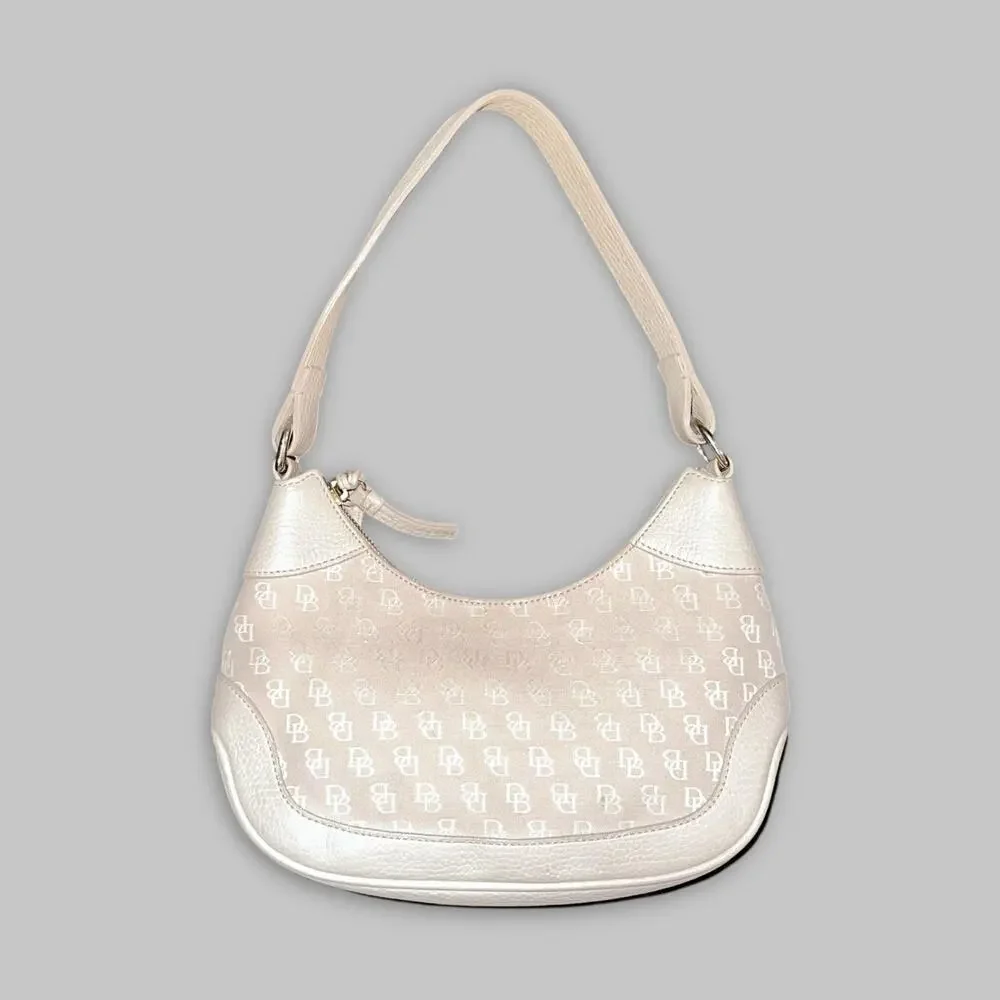 Vintage Dooney & Bourke Small Cream Monogram Hobo Shoulder Bag